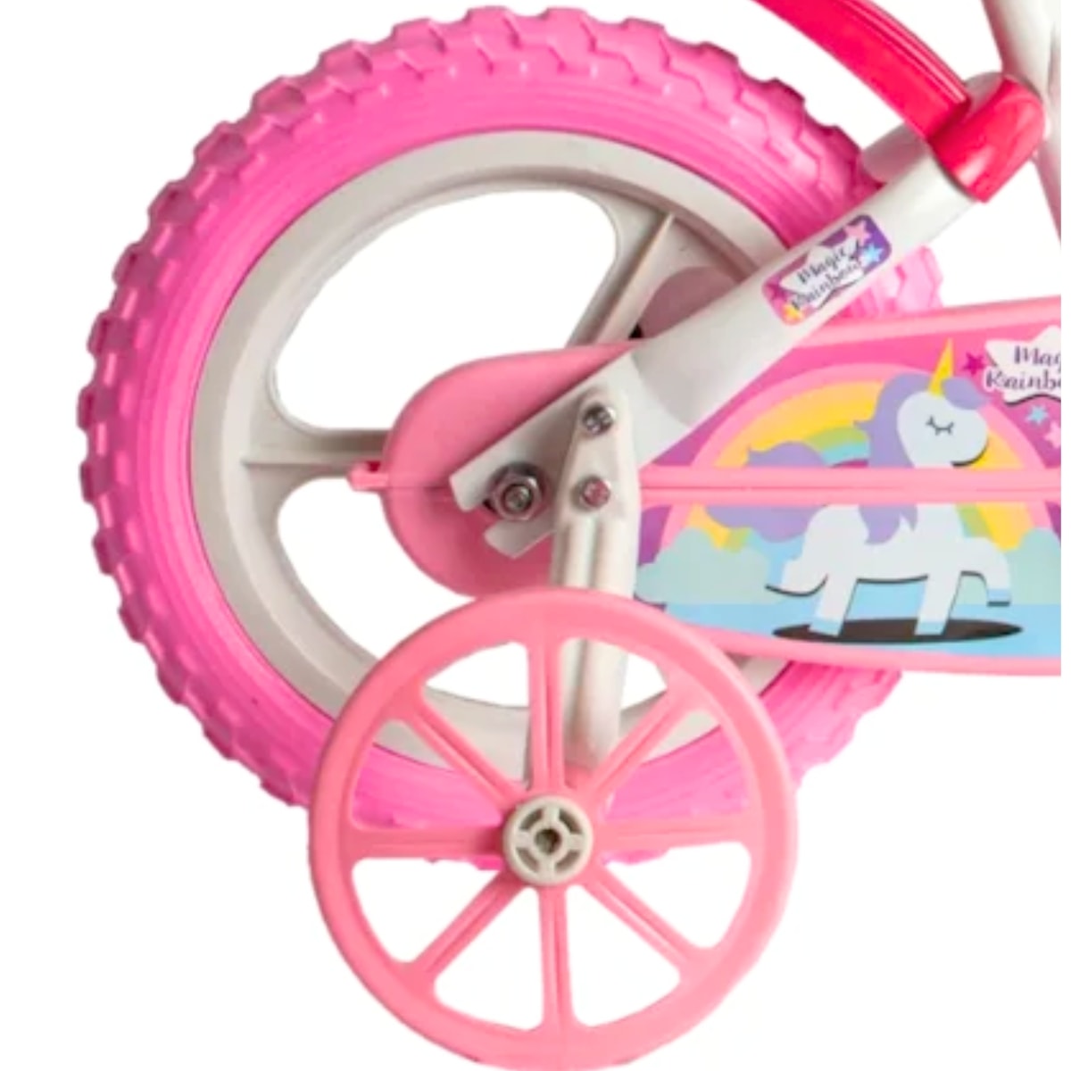 Bicicleta Aro 12 Infantil Styll Magic Rainbow Rosa e Branco