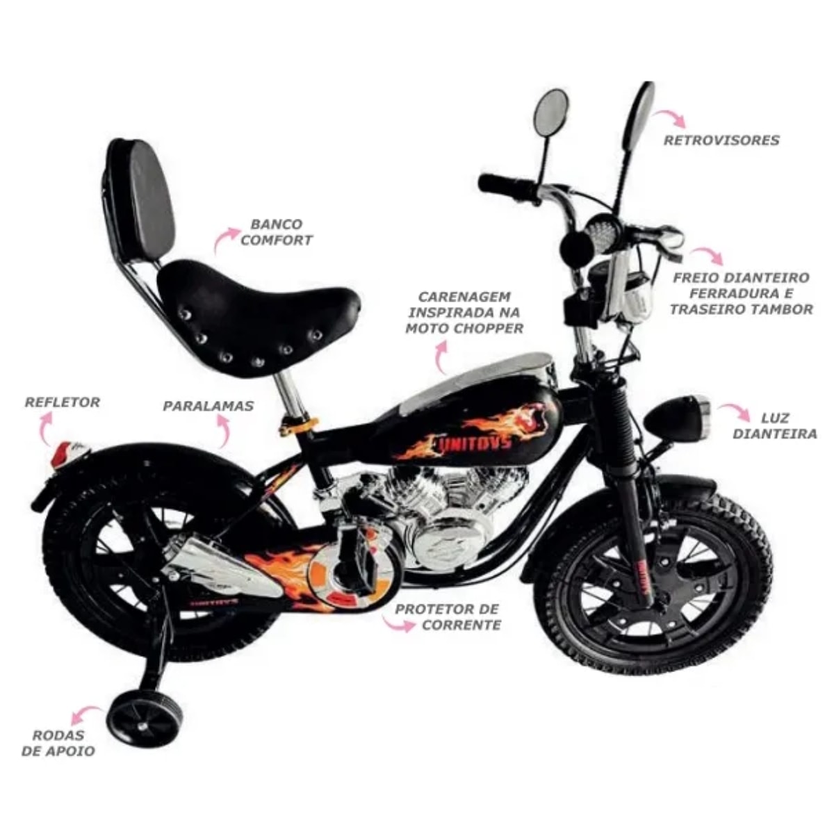 Bicicleta Aro 16 Unitoys Chopper Fire
