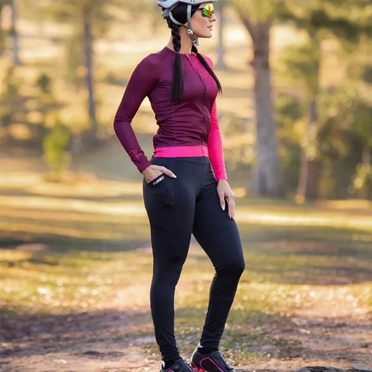 Calça Bretelle Ciclismo Feminino Furbo Hermana HT90 Com Bolso