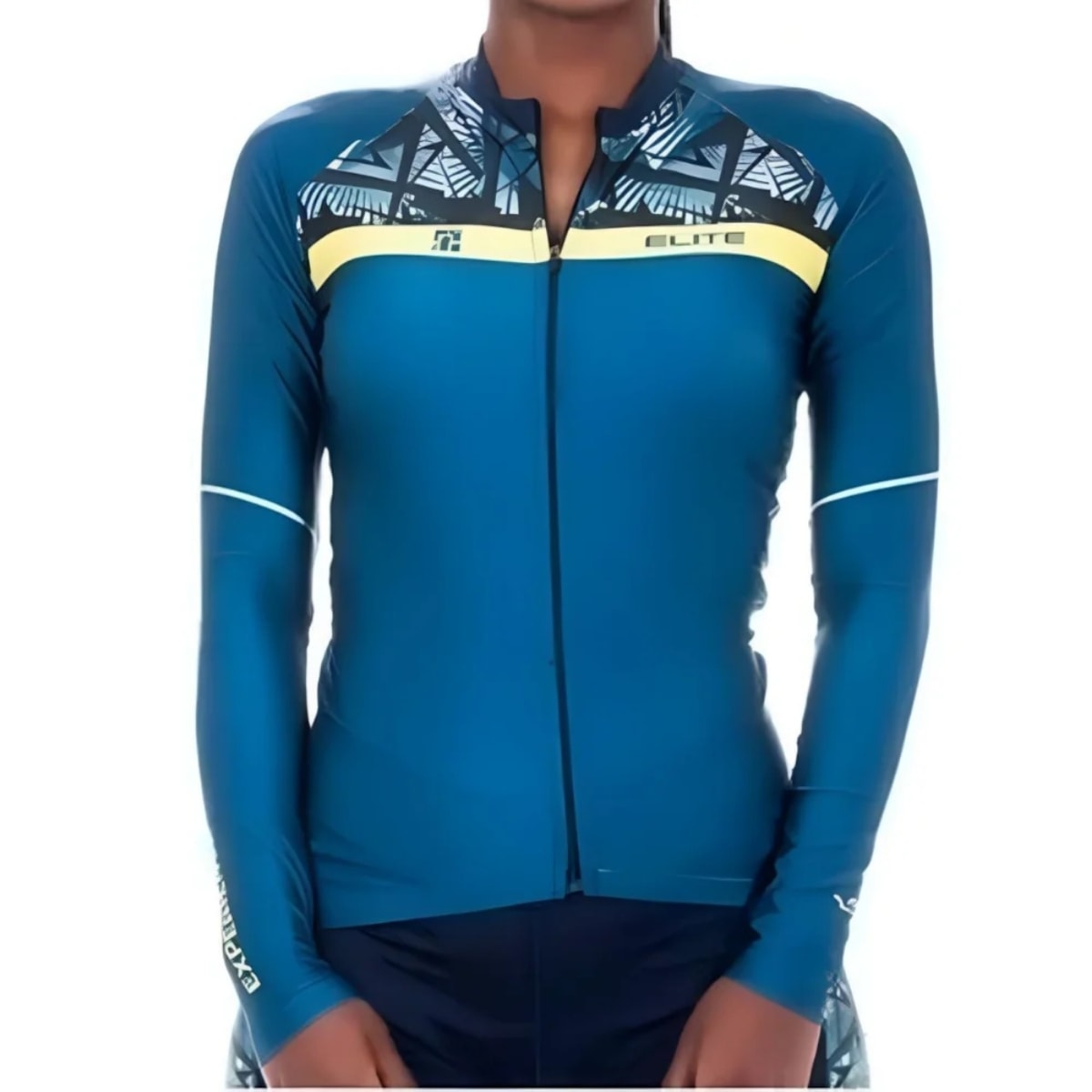 Camiseta Ciclista Feminina Elite Marinho Manga Longa