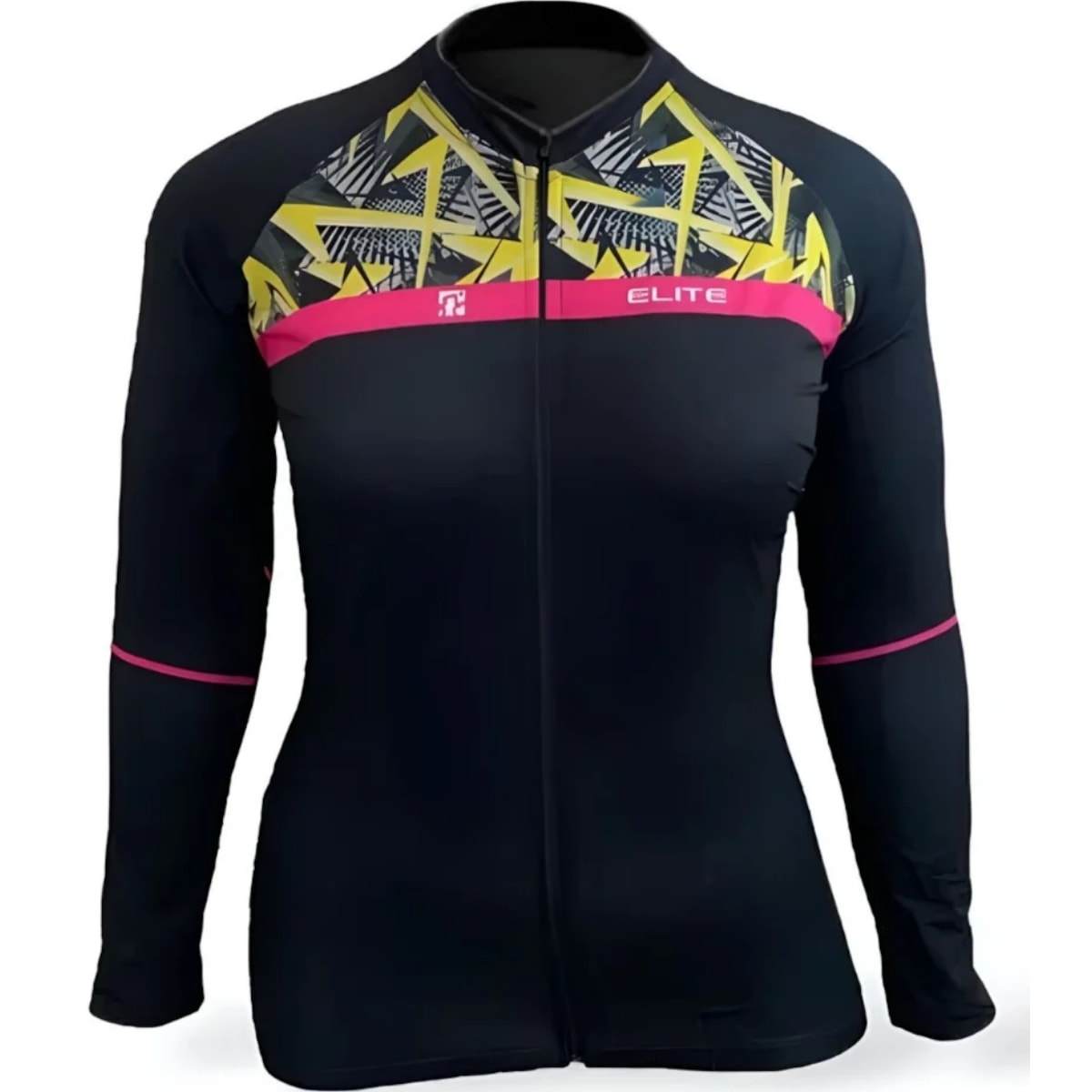Camiseta Ciclista Feminina Elite Preto Amarelo Pink