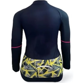 Camiseta Ciclista Feminina Elite Preto Amarelo Pink