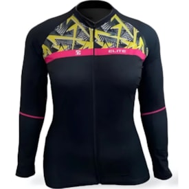 Camiseta Ciclista Feminina Elite Preto Amarelo Pink