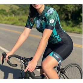 Macaquinho Feminino Fennix Universo Preto e Verde Flores - P