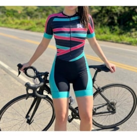 Macaquinho Feminino Stroll Preto Com Lista Rosa e Verde - G