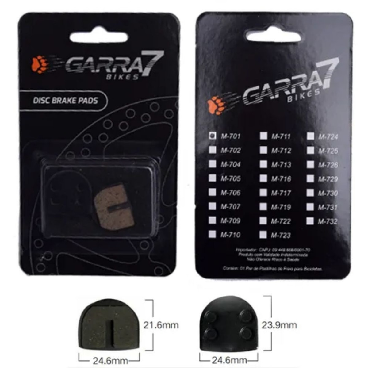 Pastilha Freio de Bicicleta Garra7 M-701 Metálico