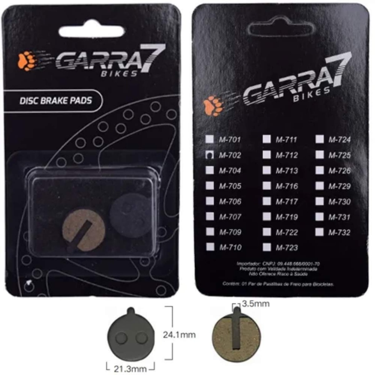 Pastilha Freio de Bicicleta Garra7 M-702 Semi Metálico