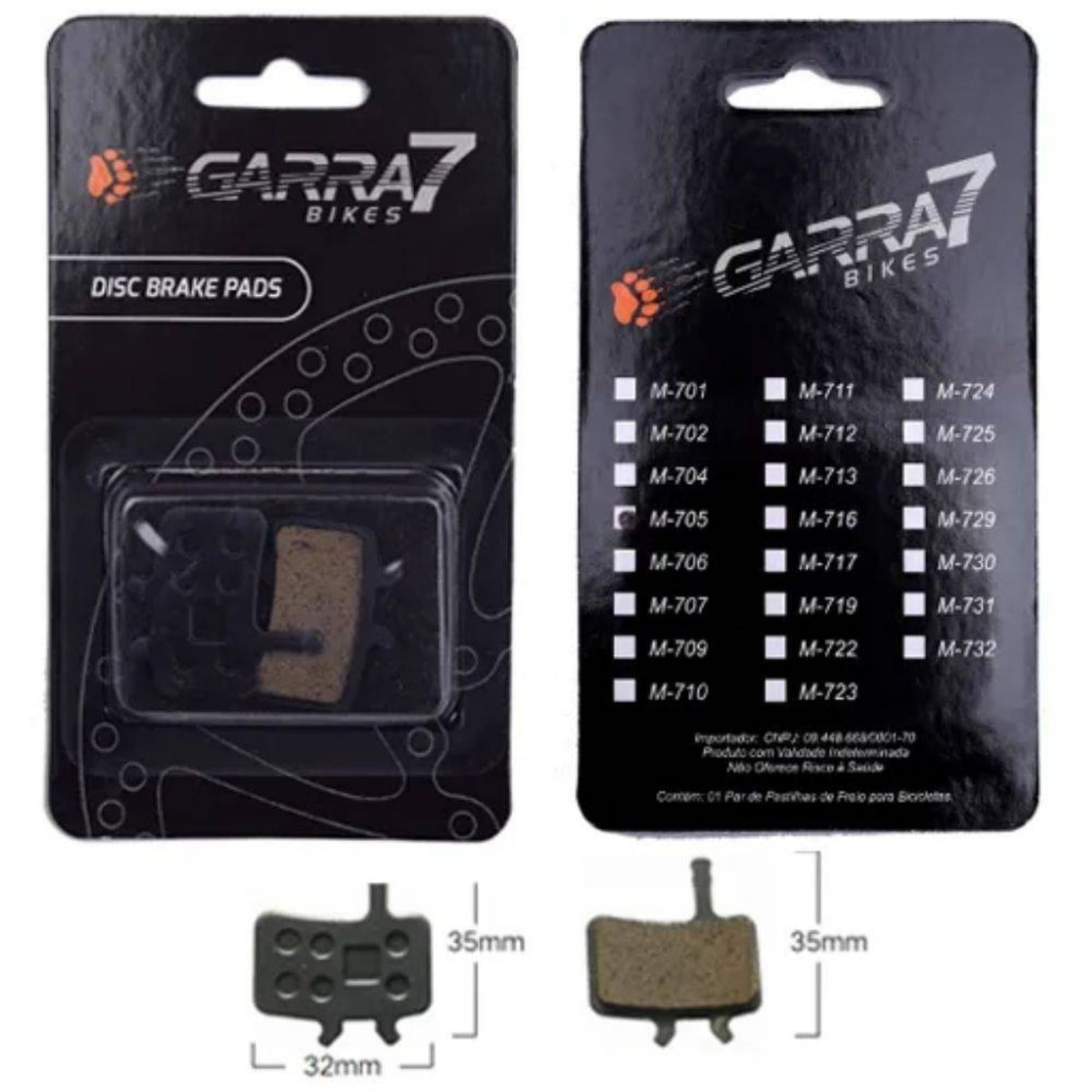 Pastilha Freio de Bicicleta Garra7 M-705 Metálico