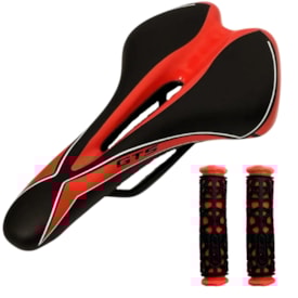 Selim MTB GTS HY 236 Preto e Vermelho Vazado Com Manopla