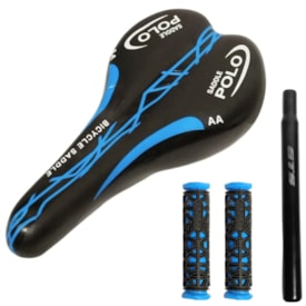 Selim MTB GTS New Polo Preto e Azul Com Manopla e Canote