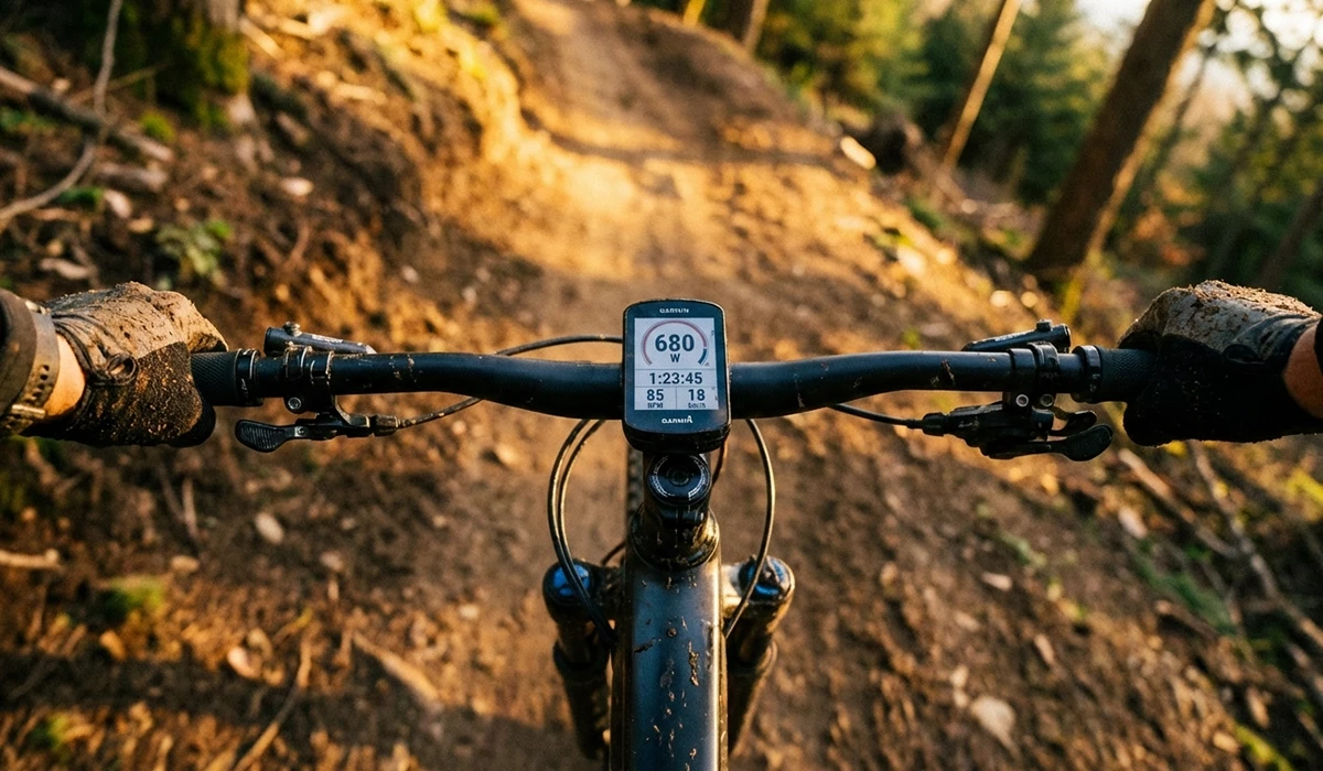 Treino de hill repeats com ciclocomputador mostrando watt