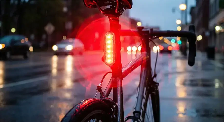 Iluminação traseira para ciclismo com luz acesa