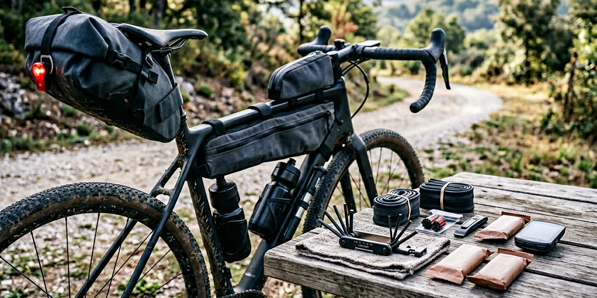 Acessórios para bicicleta gravel: bolsas bikepacking, farol e pneus tubeless