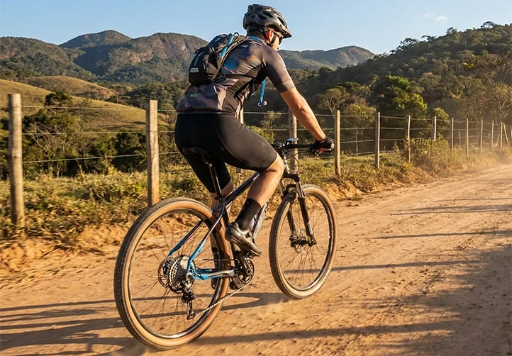 Ciclista pedalando na terra - Base Moderada