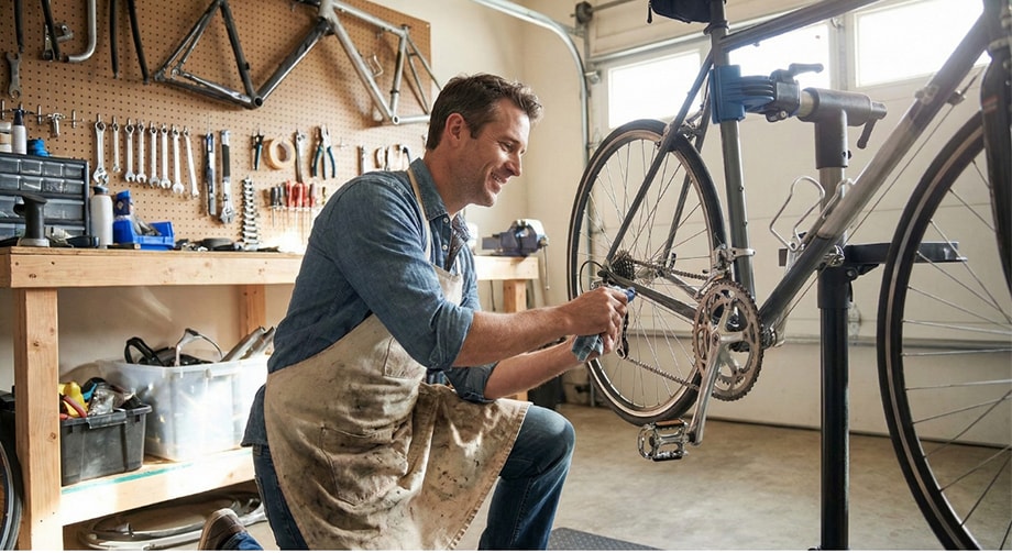 Banner de manutenção de bicicleta em casa