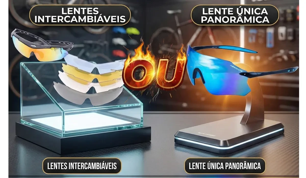 Comparação entre óculos de ciclismo com lente intercambiável e lente única